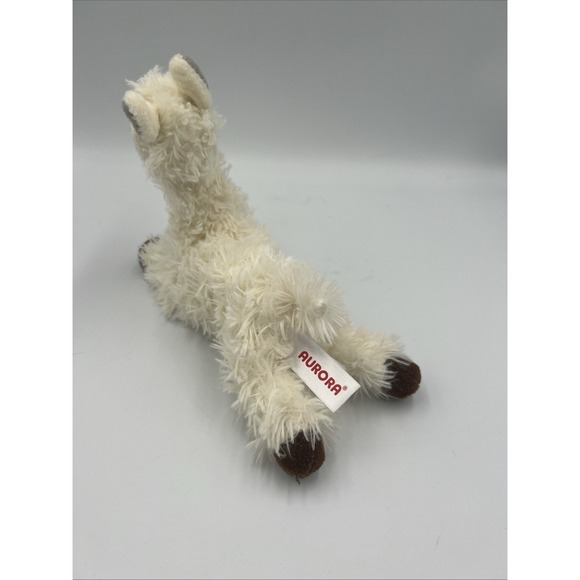 Aurora World LLAMA Stuffed Plush Animal 8" laying down off white brown feet 2019 - Picture 3 of 12